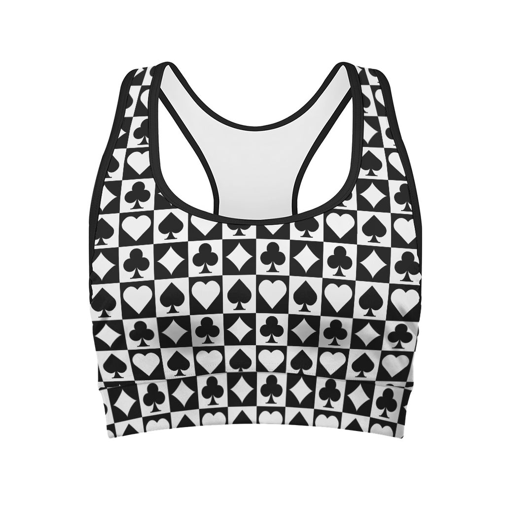 Black And White Playing Card Suits Print Women's Sports Bra