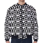 Black And White Playing Card Suits Print Zip Sleeve Bomber Jacket