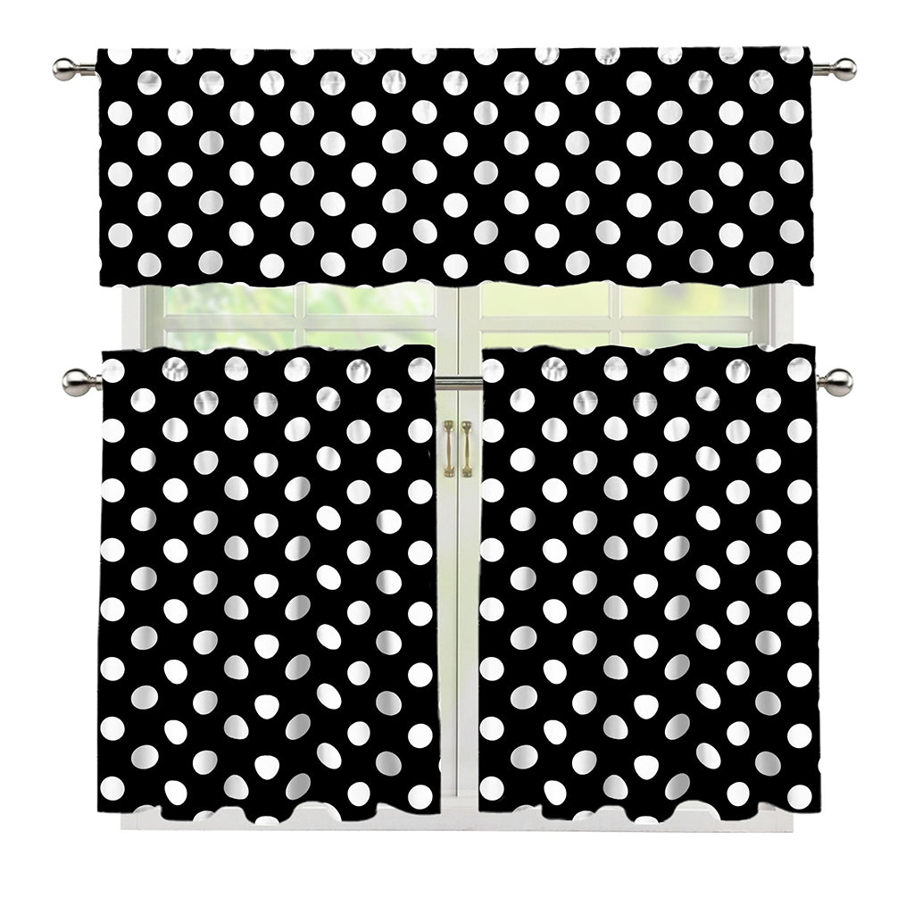 Black And White Polka Dot Pattern Print 3 Piece Kitchen Curtains