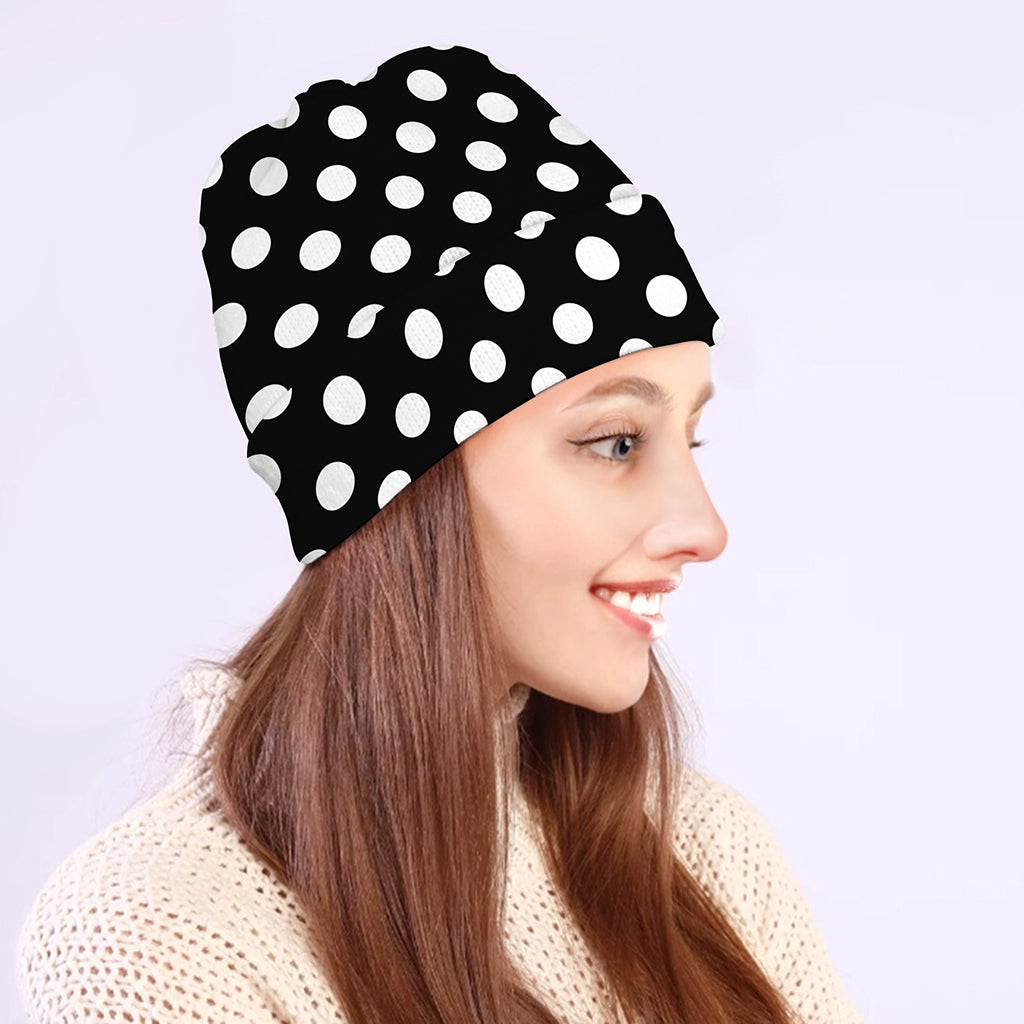 Black And White Polka Dot Pattern Print Beanie