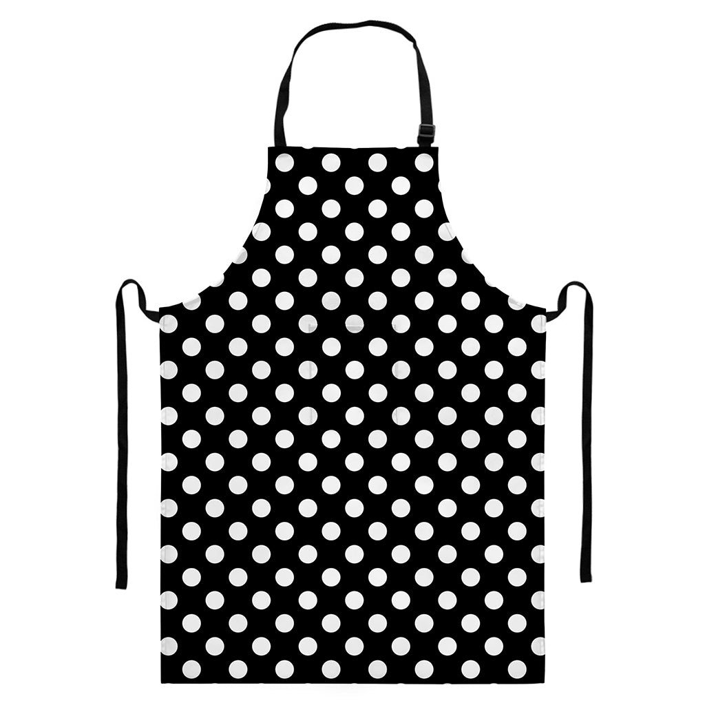 Black And White Polka Dot Pattern Print Bib Apron With Pocket