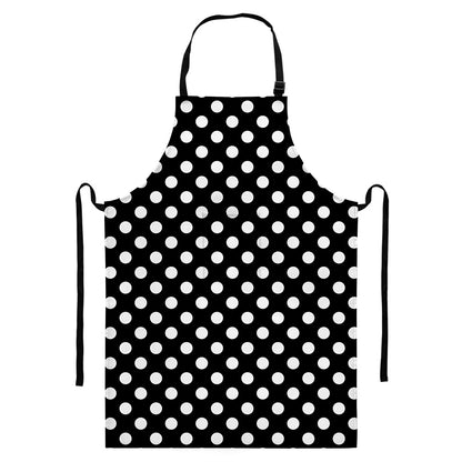 Black And White Polka Dot Pattern Print Bib Apron With Pocket