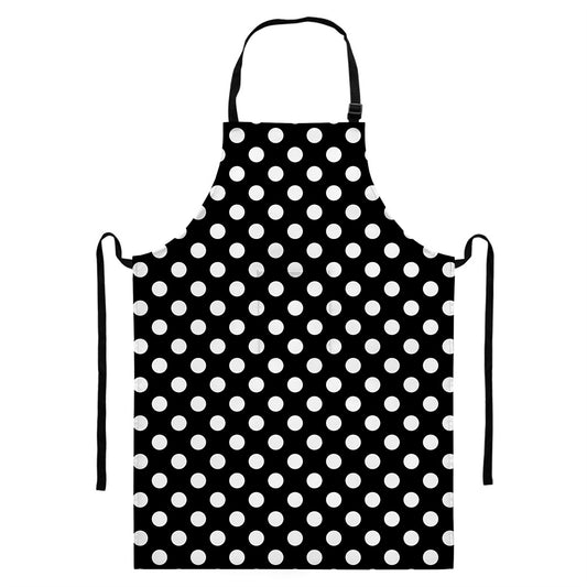 Black And White Polka Dot Pattern Print Bib Apron With Pocket