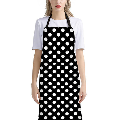 Black And White Polka Dot Pattern Print Bib Apron With Pocket