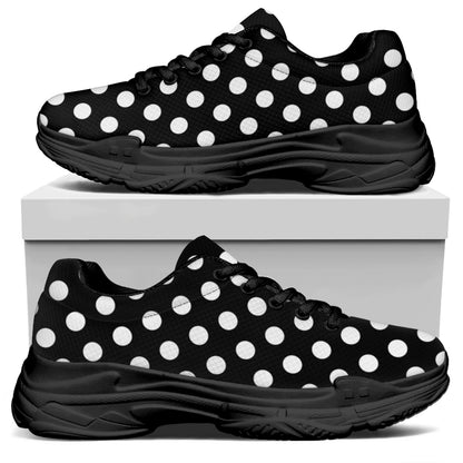 Black And White Polka Dot Pattern Print Black Chunky Shoes