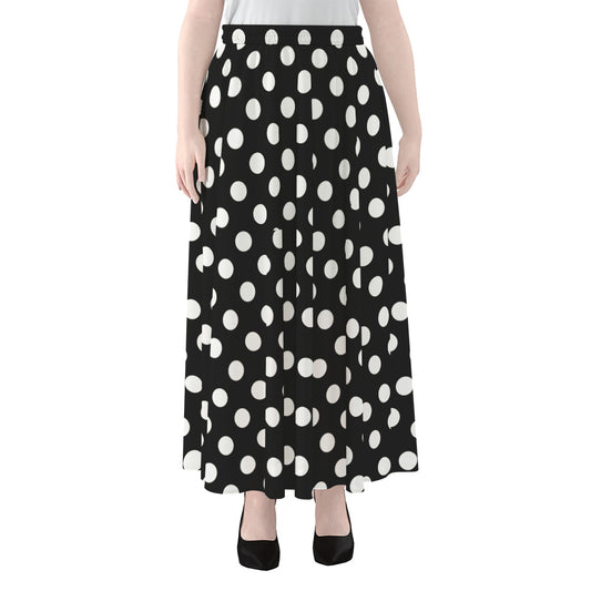 Black And White Polka Dot Pattern Print Chiffon Maxi Skirt