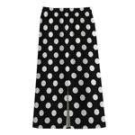 Black And White Polka Dot Pattern Print Cotton Front Slit Maxi Skirt