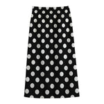 Black And White Polka Dot Pattern Print Cotton Front Slit Maxi Skirt