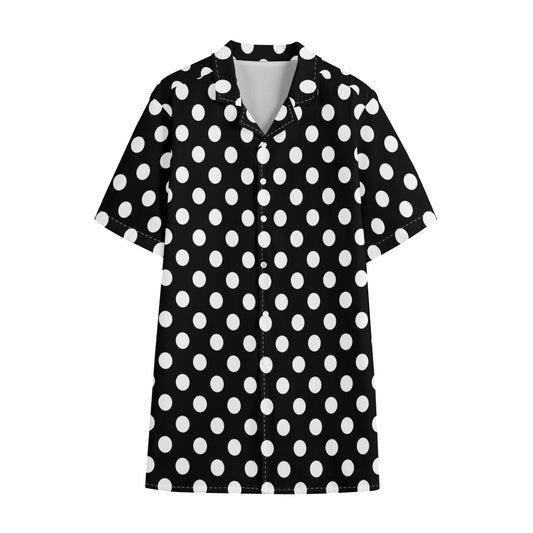 Black And White Polka Dot Pattern Print Cotton Hawaiian Shirt