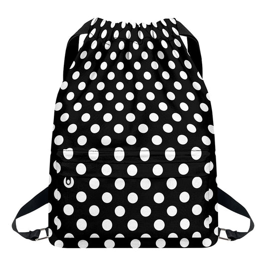 Black And White Polka Dot Pattern Print Drawstring Backpack