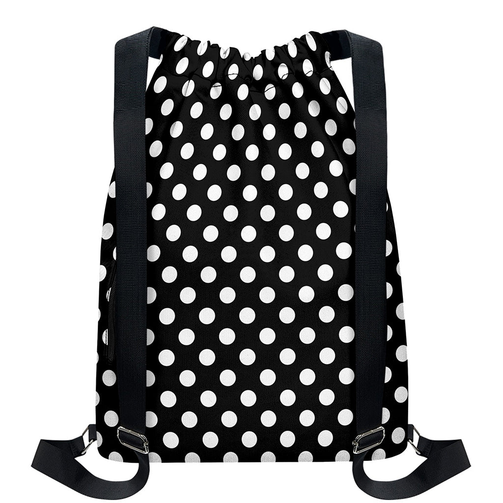 Black And White Polka Dot Pattern Print Drawstring Backpack