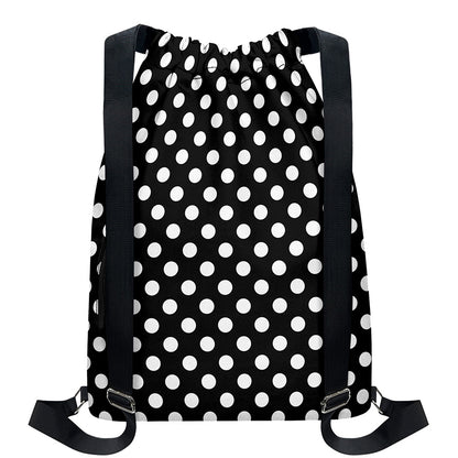 Black And White Polka Dot Pattern Print Drawstring Backpack