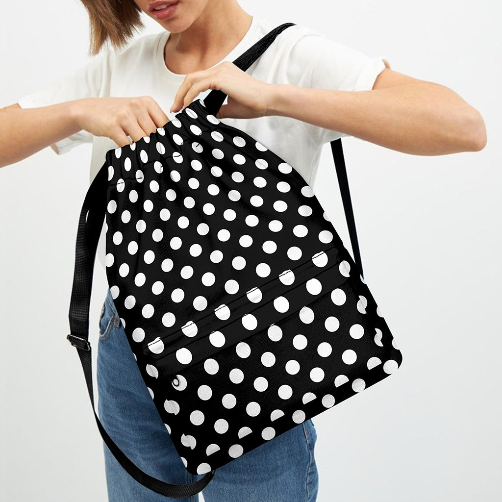 Black And White Polka Dot Pattern Print Drawstring Backpack