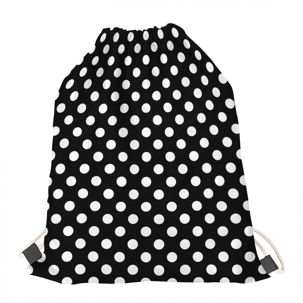 Black And White Polka Dot Pattern Print Drawstring Bag