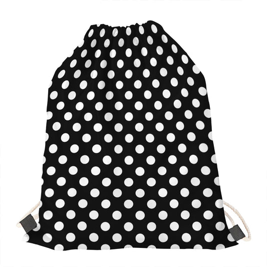 Black And White Polka Dot Pattern Print Drawstring Bag