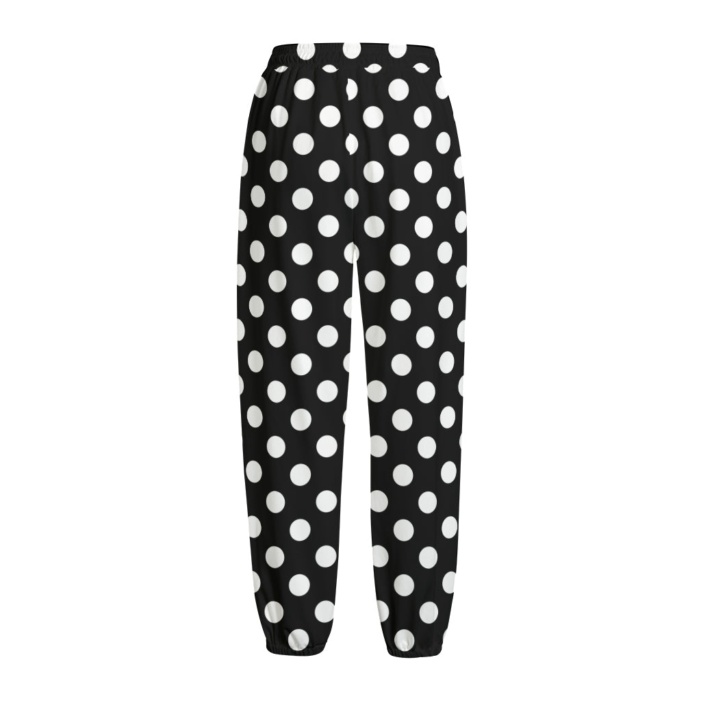 Black And White Polka Dot Pattern Print Fleece Lined Knit Pants