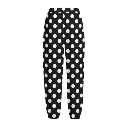 Black And White Polka Dot Pattern Print Fleece Lined Knit Pants