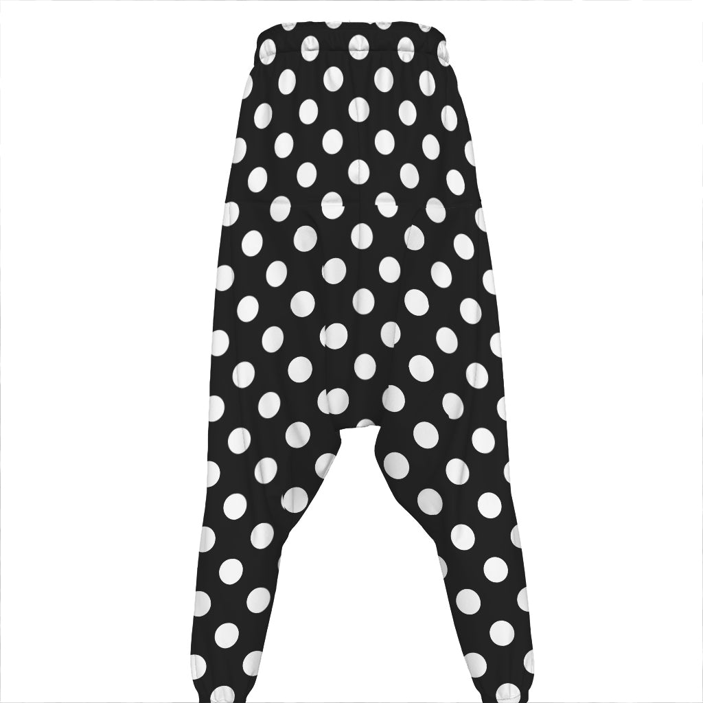 Black And White Polka Dot Pattern Print Hammer Pants