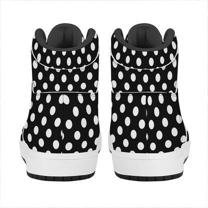 Black And White Polka Dot Pattern Print High Top Leather Sneakers