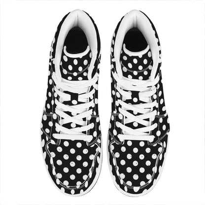 Black And White Polka Dot Pattern Print High Top Leather Sneakers
