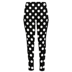 Black And White Polka Dot Pattern Print High-Waisted Pocket Leggings