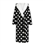 Black And White Polka Dot Pattern Print Hooded Bathrobe