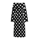 Black And White Polka Dot Pattern Print Hooded Bathrobe