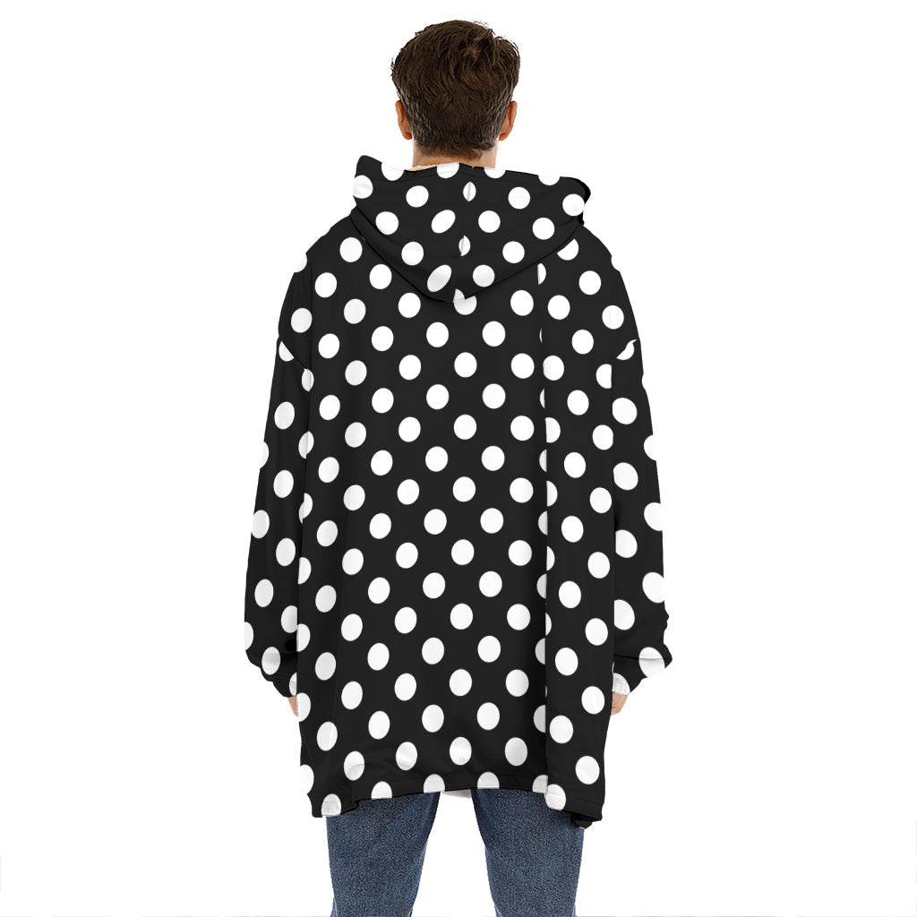 Black And White Polka Dot Pattern Print Hoodie Blanket