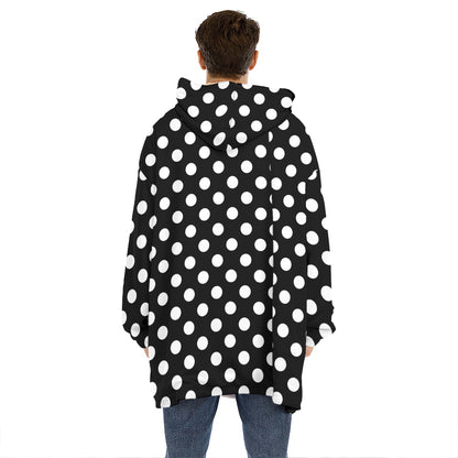 Black And White Polka Dot Pattern Print Hoodie Blanket