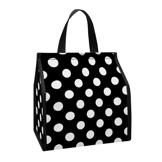 Black And White Polka Dot Pattern Print Insulated Lunch Tote