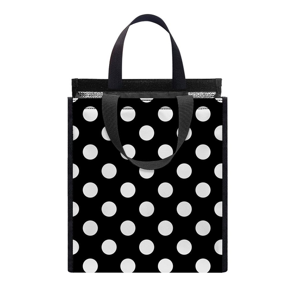 Black And White Polka Dot Pattern Print Insulated Lunch Tote