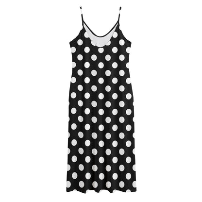 Black And White Polka Dot Pattern Print Jersey Midi Cami Dress