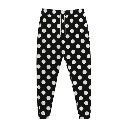 Black And White Polka Dot Pattern Print Jogger Pants