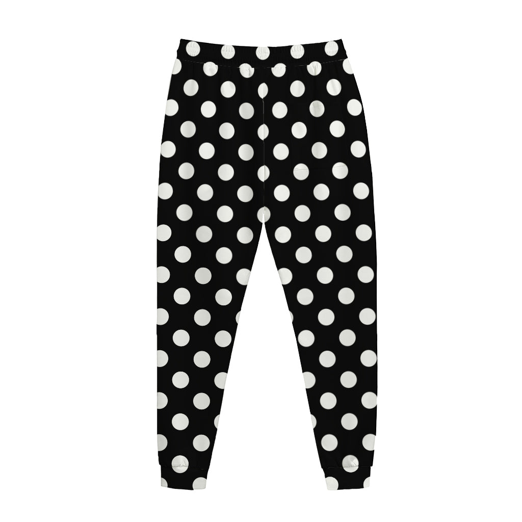 Black And White Polka Dot Pattern Print Jogger Pants