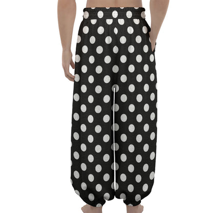 Black And White Polka Dot Pattern Print Lantern Pants