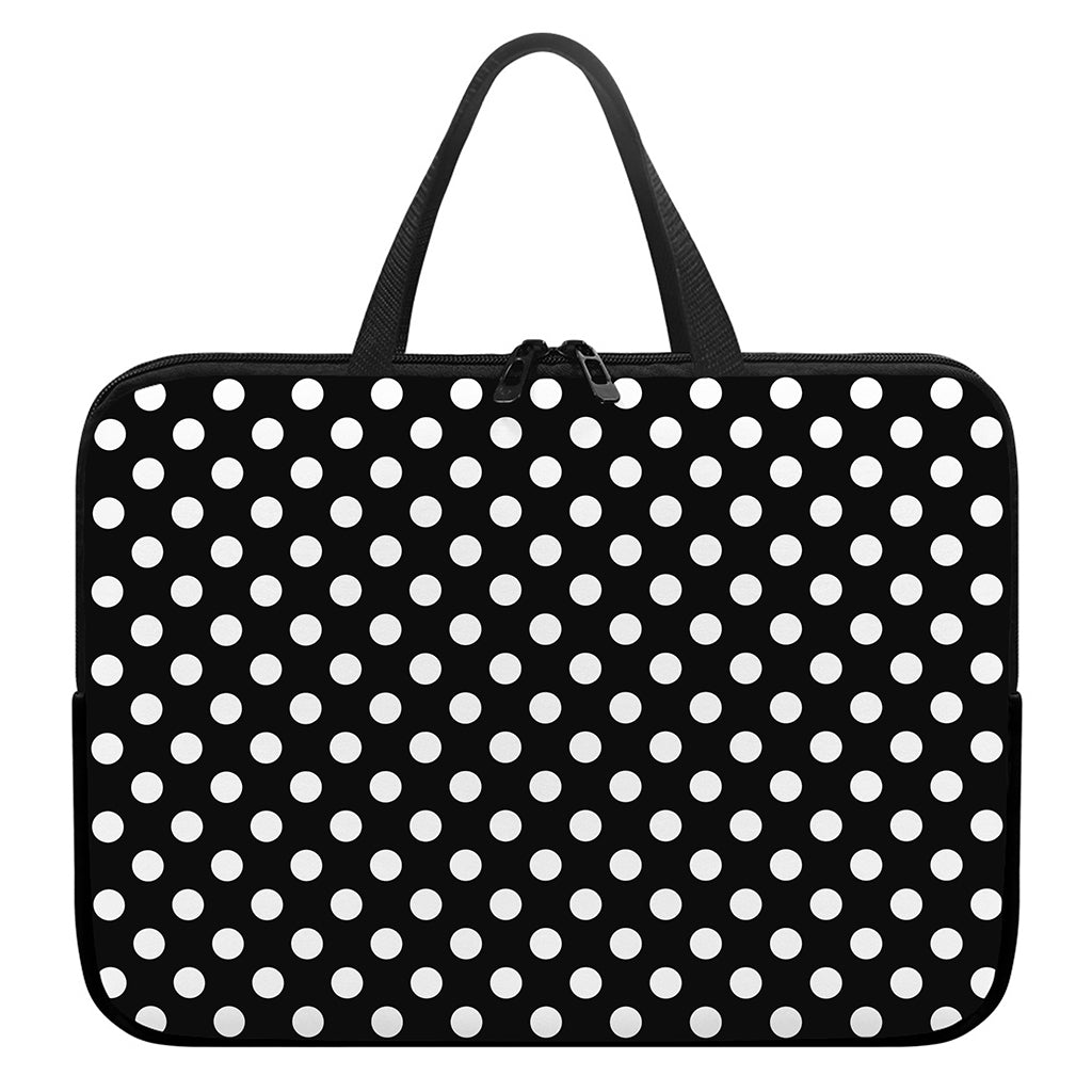 Black And White Polka Dot Pattern Print Laptop Sleeve With Handle