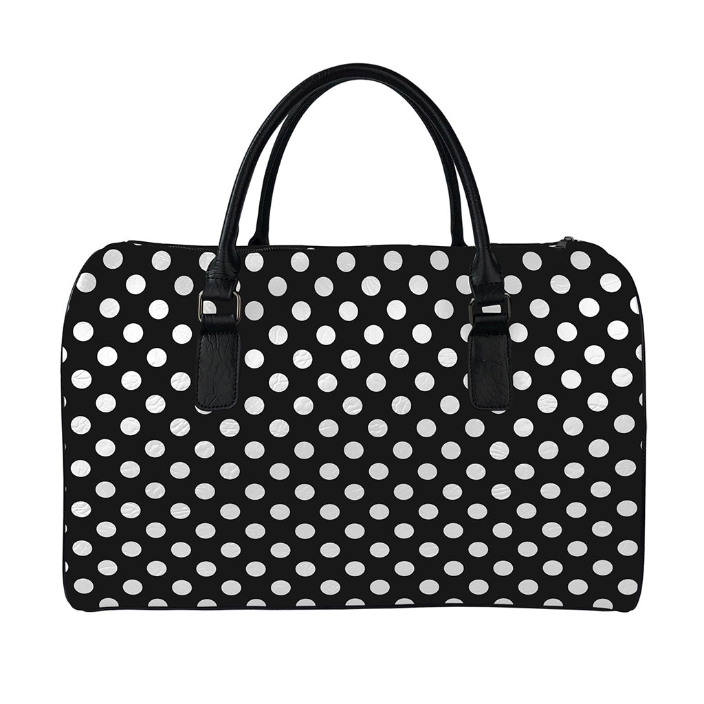 Black And White Polka Dot Pattern Print Leather Duffle Bag