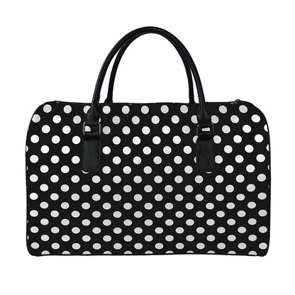 Black And White Polka Dot Pattern Print Leather Duffle Bag