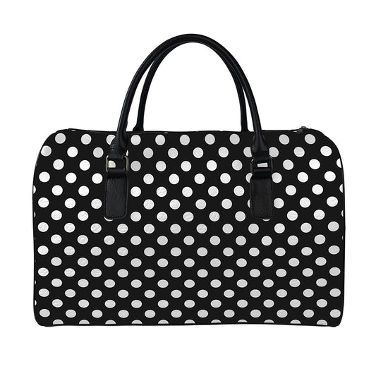 Black And White Polka Dot Pattern Print Leather Duffle Bag
