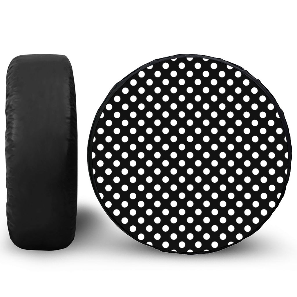 Black And White Polka Dot Pattern Print Leather Spare Tire Cover