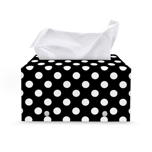 Black And White Polka Dot Pattern Print Leather Tissue Box Cover