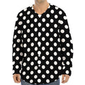 Black And White Polka Dot Pattern Print Long Sleeve Baseball Jersey