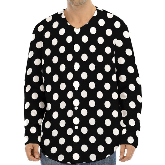 Black And White Polka Dot Pattern Print Long Sleeve Baseball Jersey