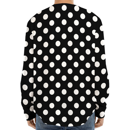 Black And White Polka Dot Pattern Print Long Sleeve Baseball Jersey
