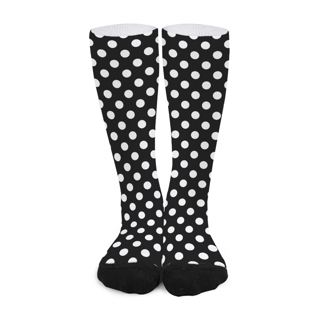 Black And White Polka Dot Pattern Print Long Socks