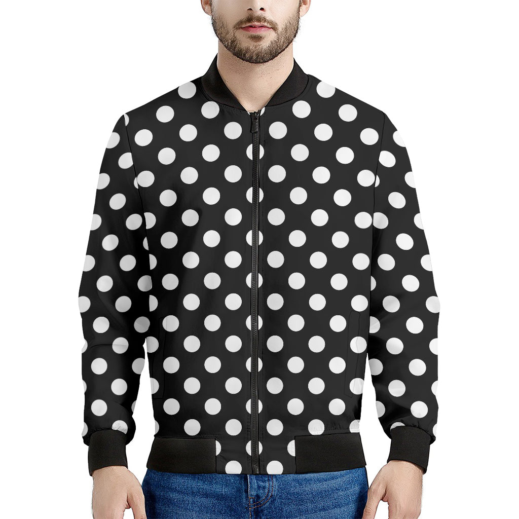 Black And White Polka Dot Pattern Print Men's Bomber Jacket