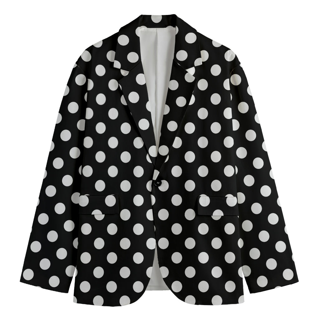 Black And White Polka Dot Pattern Print Men's Cotton Blazer