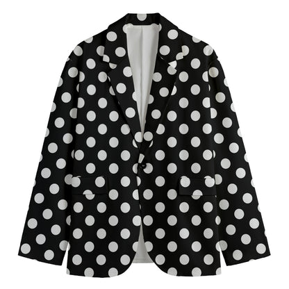 Black And White Polka Dot Pattern Print Men's Cotton Blazer