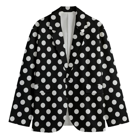 Black And White Polka Dot Pattern Print Men's Cotton Blazer