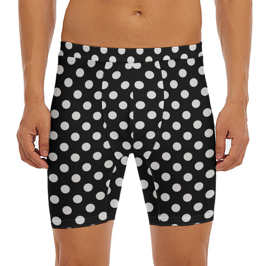 Black And White Polka Dot Pattern Print Men's Long Boxer Briefs